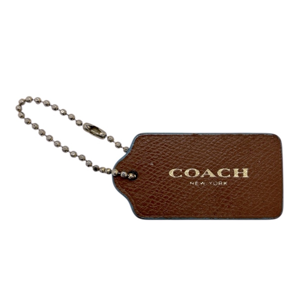 Coach Tag with Link Brown Blue Gold Print “Coach New York” Textured Leather